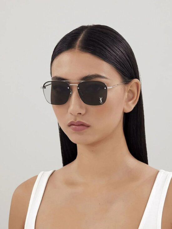 Saint Laurent Women Sunglasses Silver Grey Pilot SL309M 002 NEW AUTHENTIC
